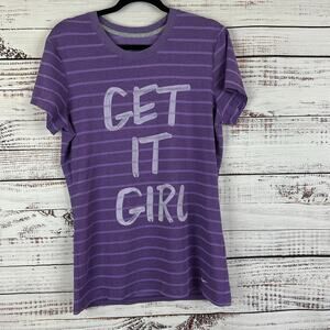 Womens NIKE Standard Fit Purple Stripe Activewear Athletic T Shirt Get It Girl L
